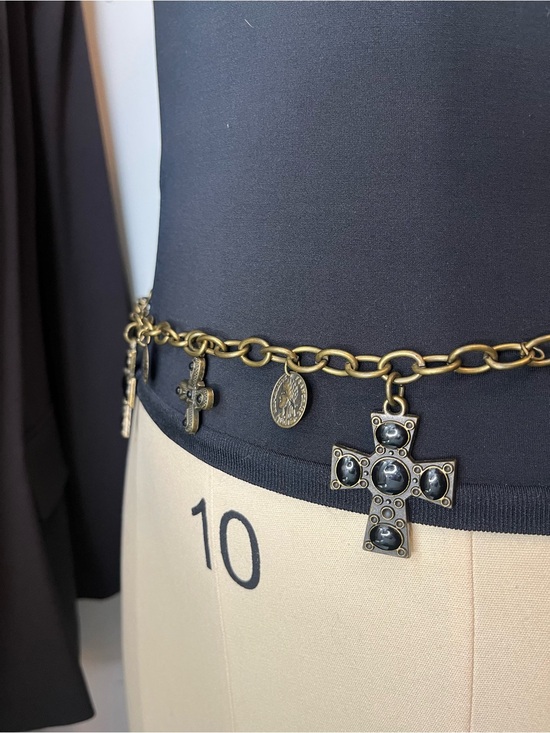 Vintage Gold Tone Cross Coin Charm Belt Adjustable Boho Gothic main image 11